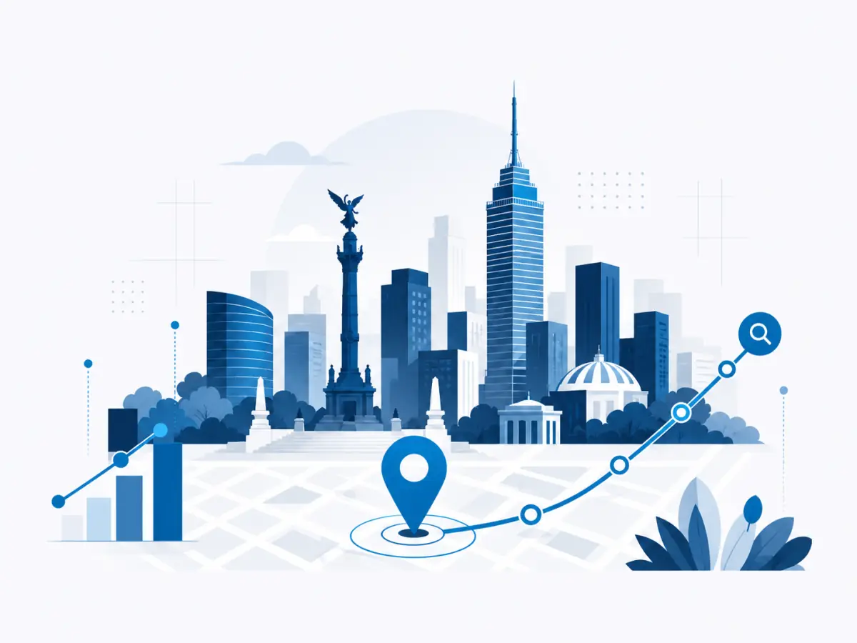 Ilustración editorial de posicionamiento SEO en Ciudad de México