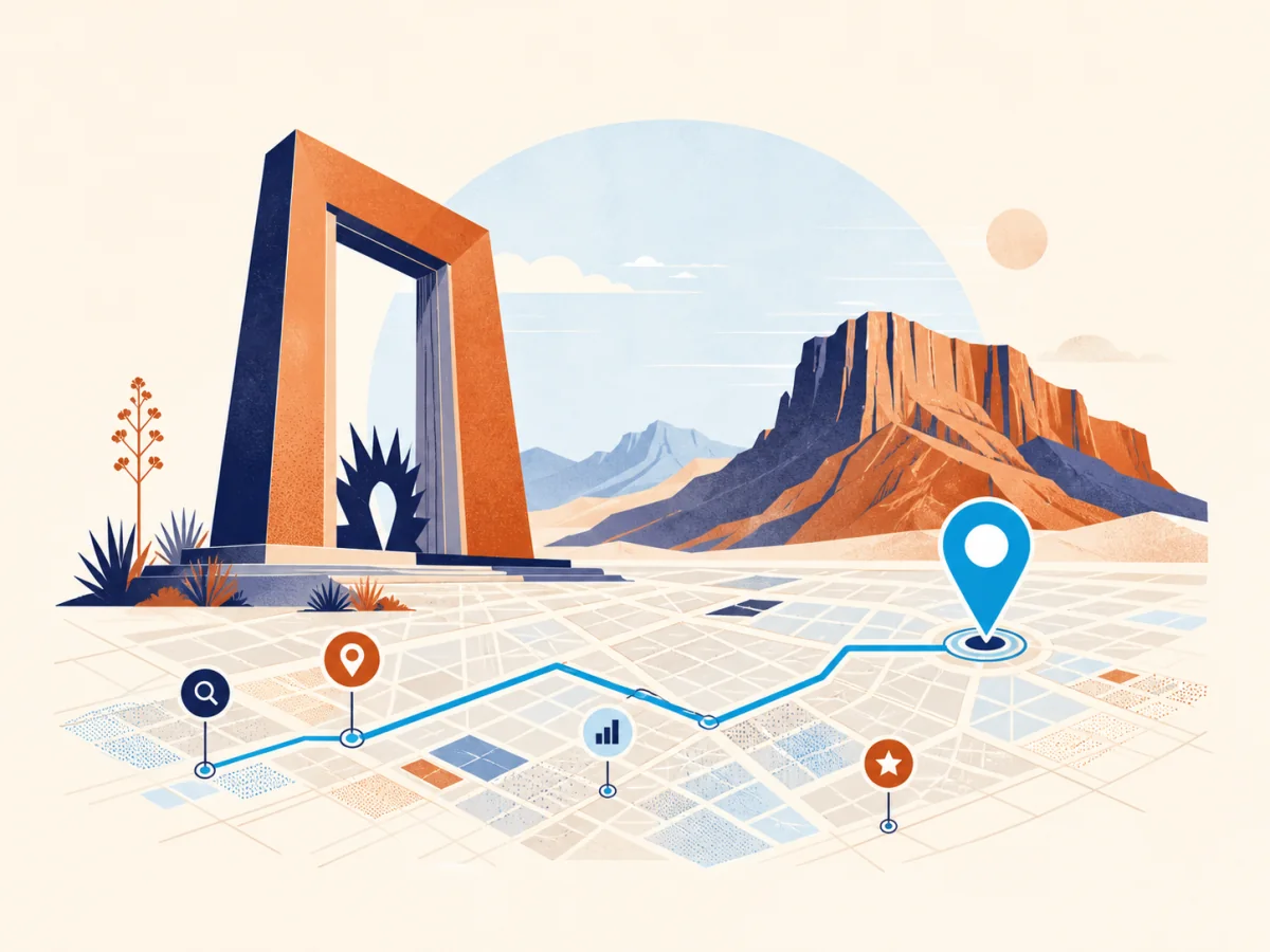 Ilustración editorial de posicionamiento SEO en Chihuahua