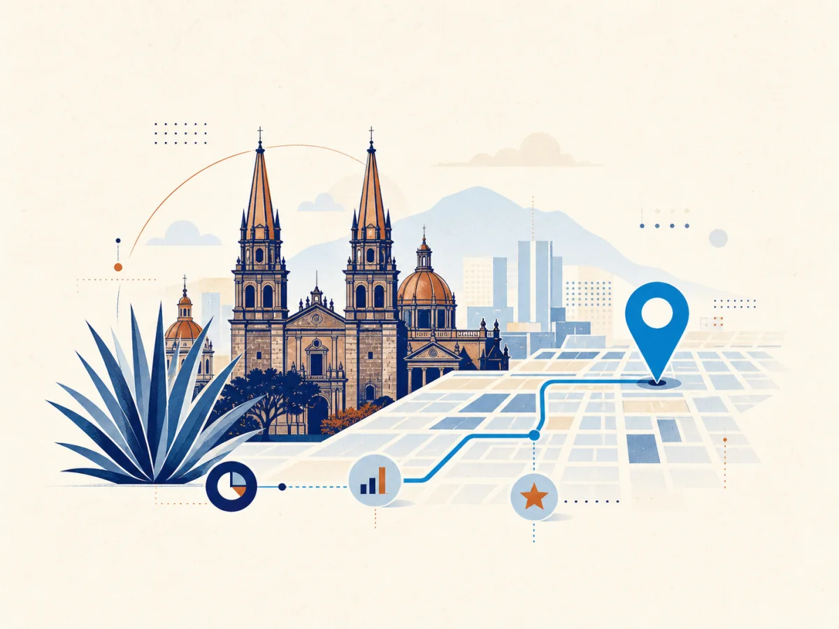 Ilustración editorial de posicionamiento SEO en Guadalajara