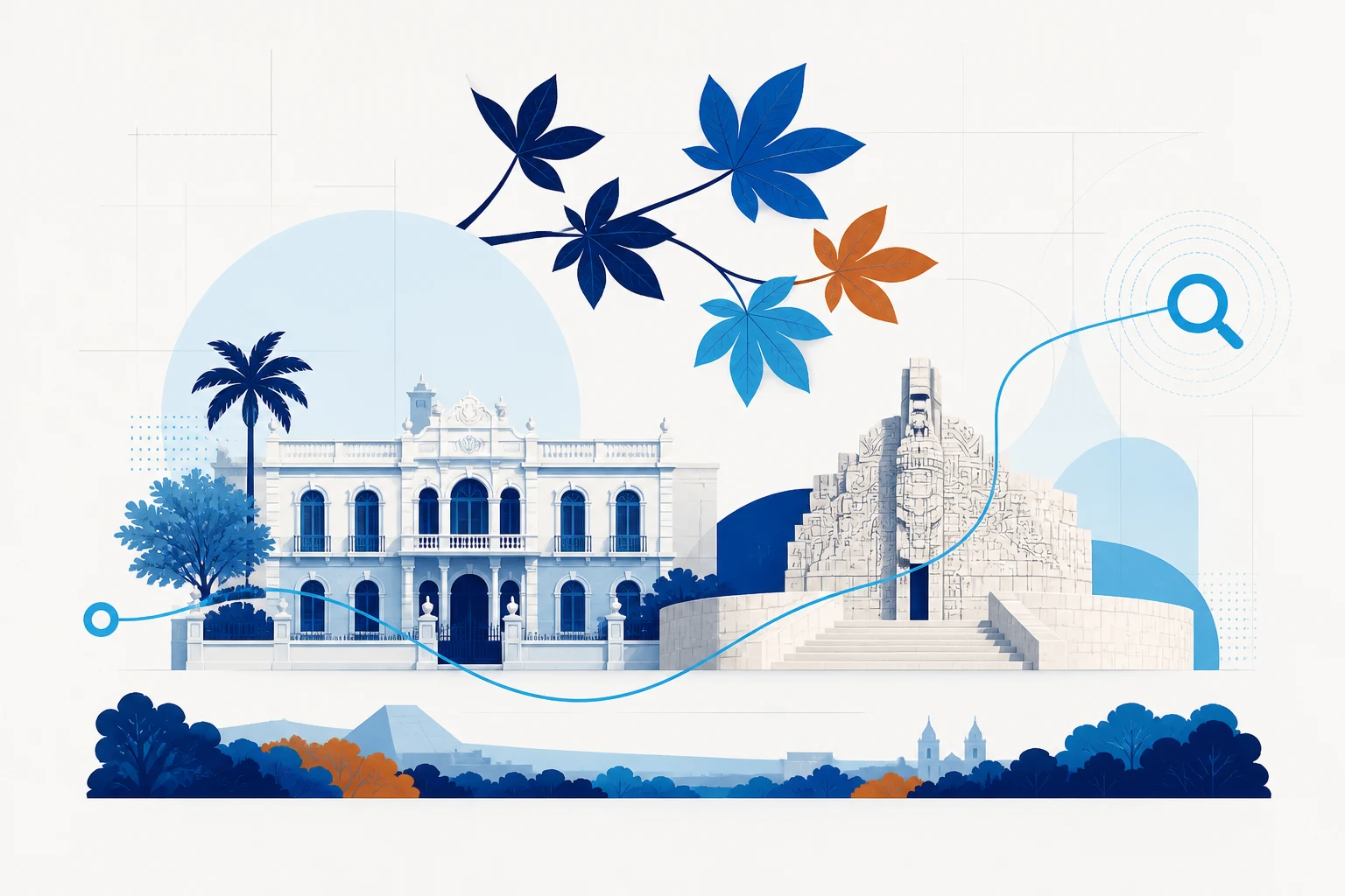 Agencia SEO Mérida 2 Ilustración de estrategia digital y patrimonio en Mérida