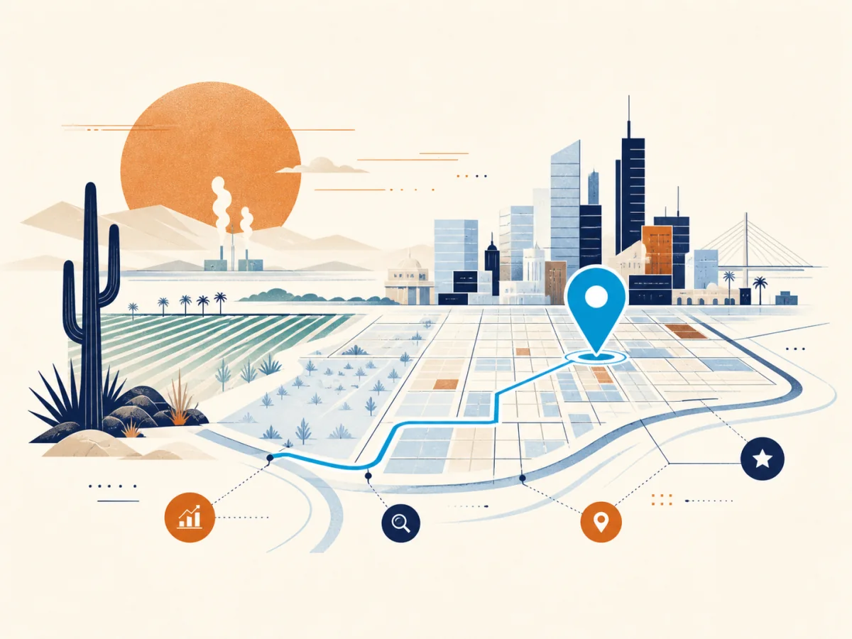 Ilustración editorial de posicionamiento SEO en Mexicali