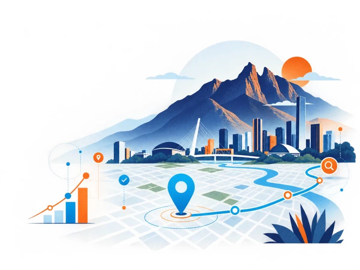 Ilustración editorial de posicionamiento SEO en Monterrey