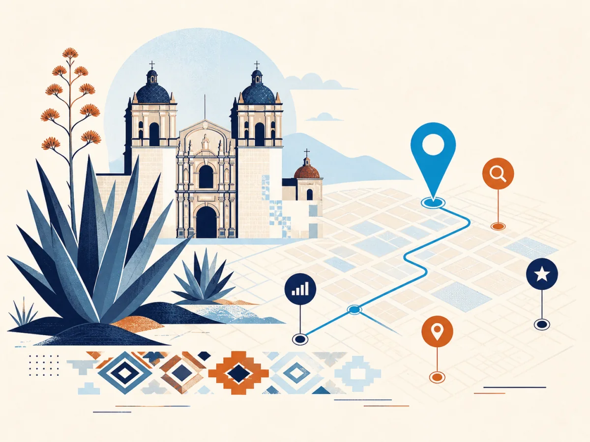 Ilustración editorial de posicionamiento SEO en Oaxaca