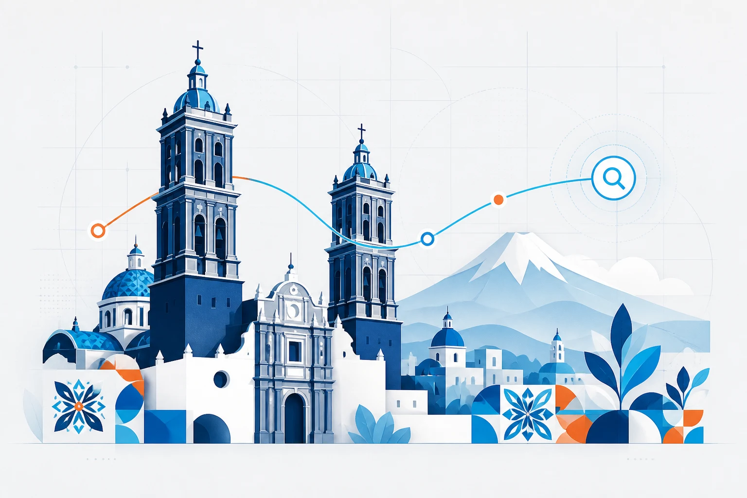 Ilustración de estrategia digital y geolocalización en Puebla
