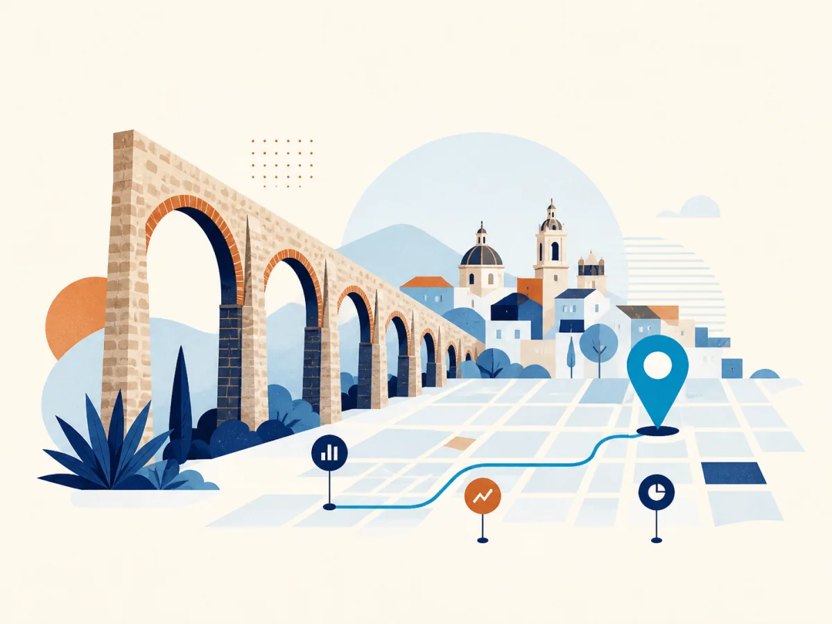 Ilustración editorial de posicionamiento SEO en Querétaro