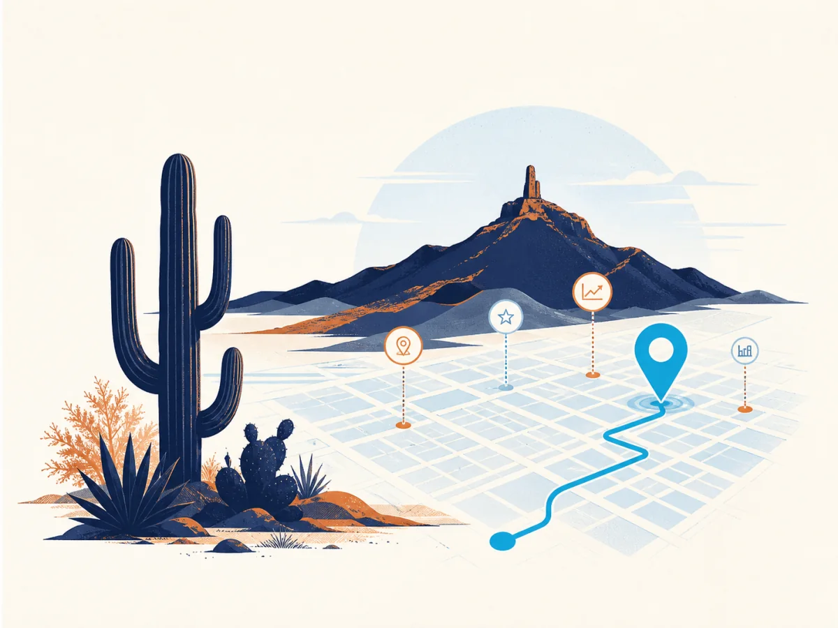 Ilustración editorial de posicionamiento SEO en Sonora