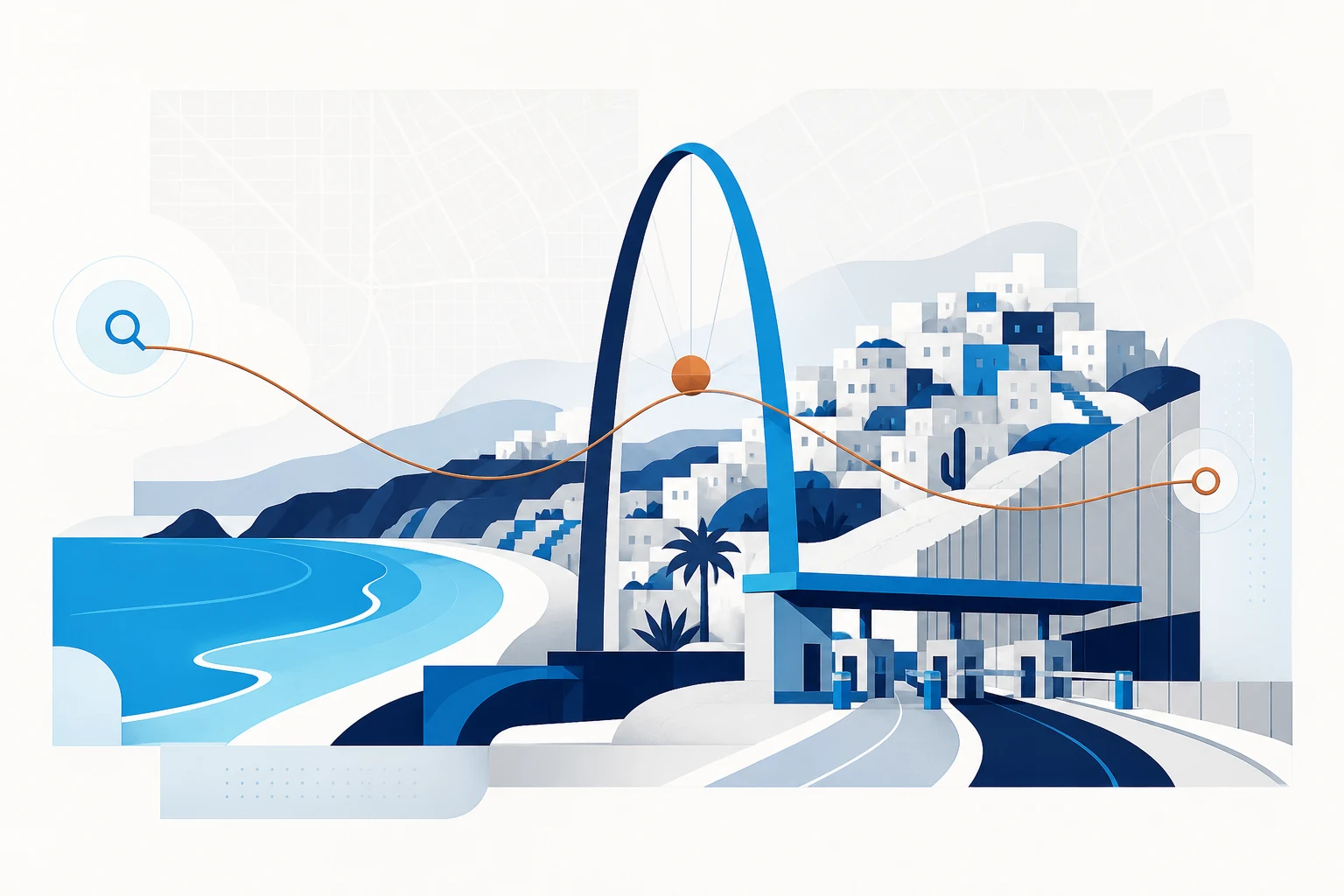 Agencia SEO en Tijuana 2 Ilustración de estrategia digital y actividad fronteriza en Tijuana