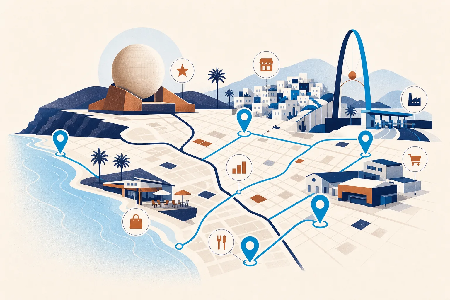 Agencia SEO en Tijuana 3 Ilustración del mercado local y negocios en Tijuana