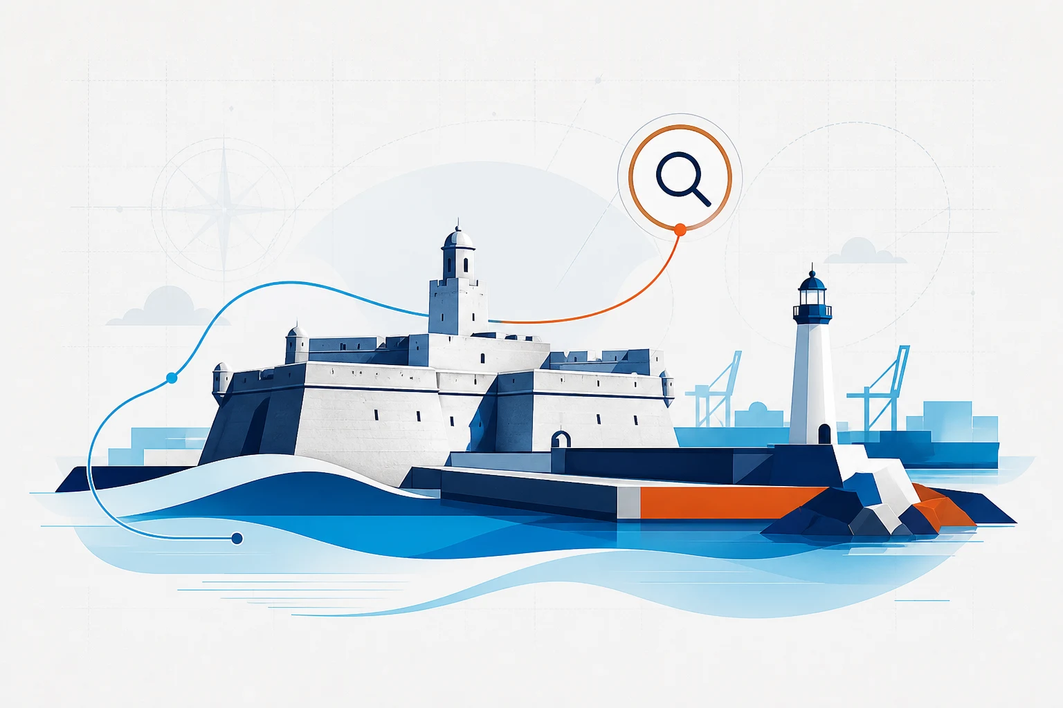 Agencia SEO en Veracruz 2 Ilustración de estrategia digital y actividad portuaria en Veracruz