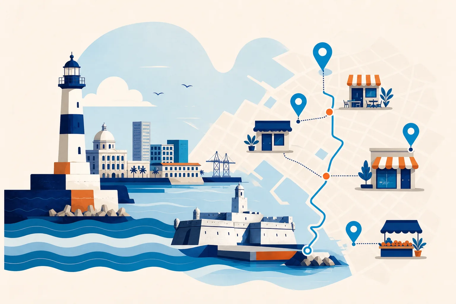 Agencia SEO en Veracruz 3 Ilustración del mercado local y negocios en Veracruz