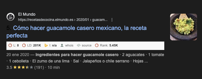 Datos estructurados de recipe Datos estructurados de recipe