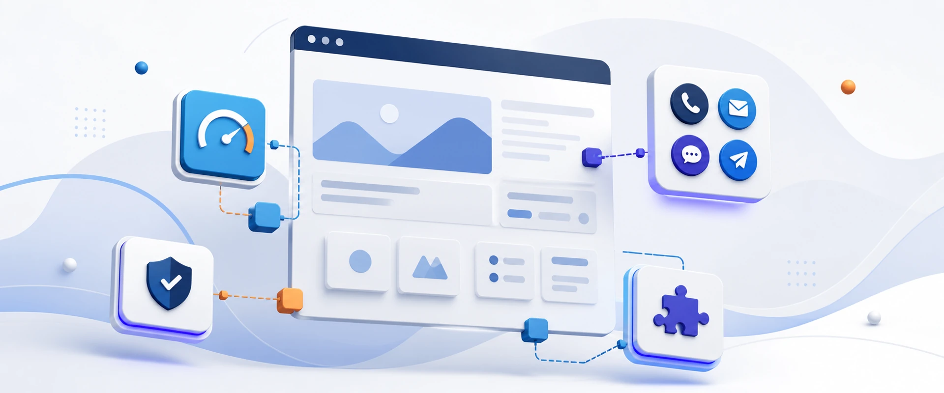 Ilustración de un ecosistema modular de plugins para WordPress